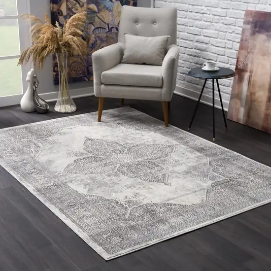 Gray Distressed Medallion Area Rug Photo 6