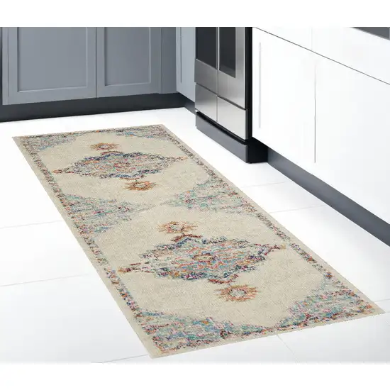 8' Gray And Ivory Power Loom Runner Rug Photo 1