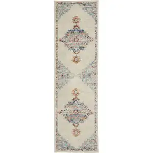 Photo of Gray Distressed Medallion Runner Rug