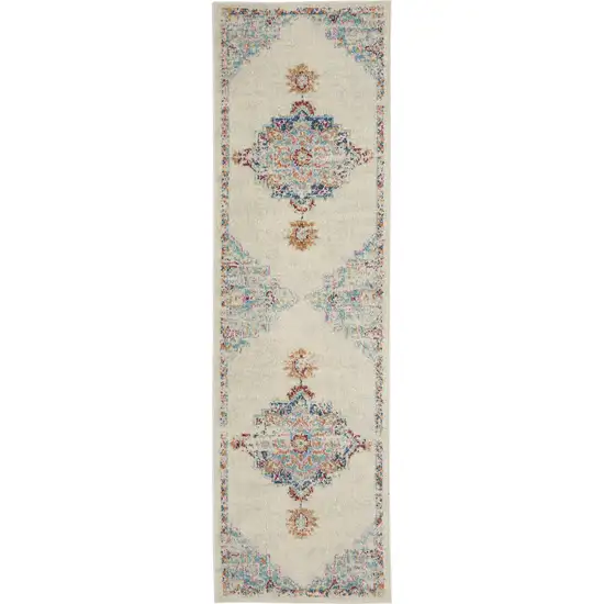 Gray Distressed Medallion Runner Rug Photo 1