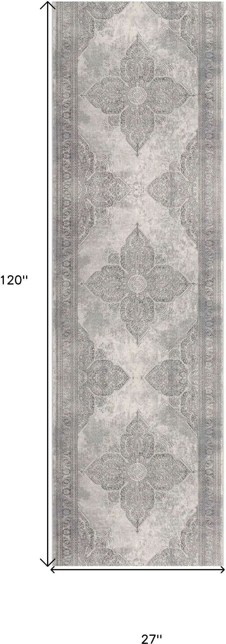 Gray Distressed Medallion Runner Rug Photo 3