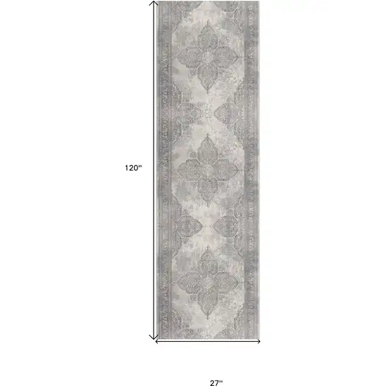 Gray Distressed Medallion Runner Rug Photo 3