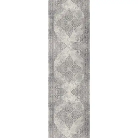 2' X 15' Gray Distressed Medallion Runner Rug Photo 4