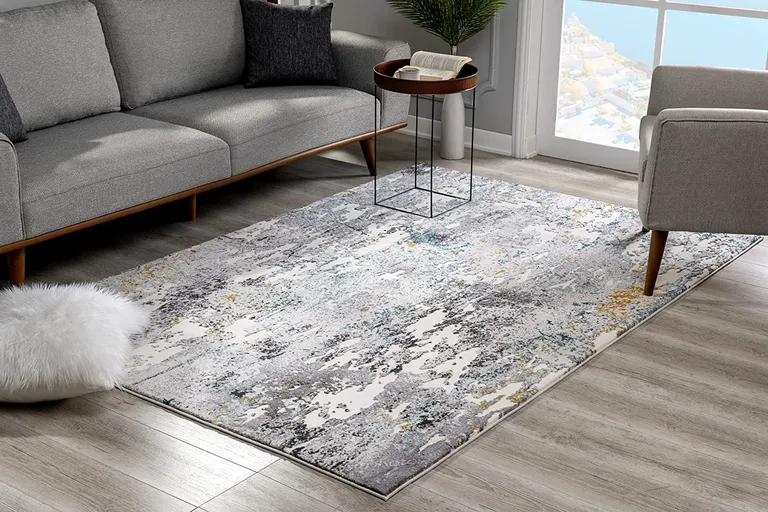 Gray Distressed Modern Abstract Area Rug Photo 3