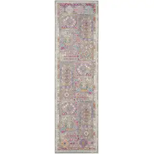 Photo of Gray Distressed Ornamental Runner Rug