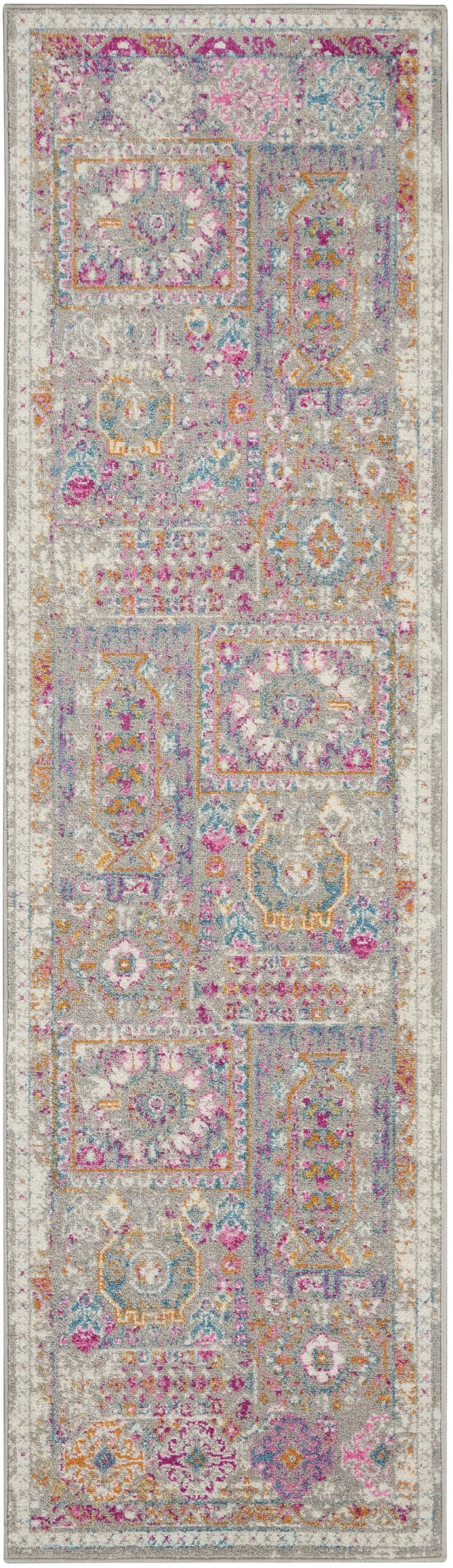 Gray Distressed Ornamental Runner Rug Photo 1