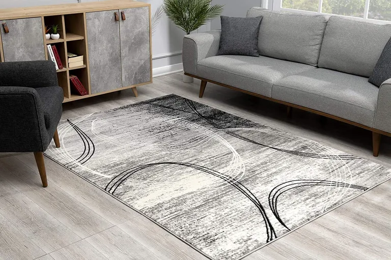 Gray Distressed Swirls Area Rug Photo 4