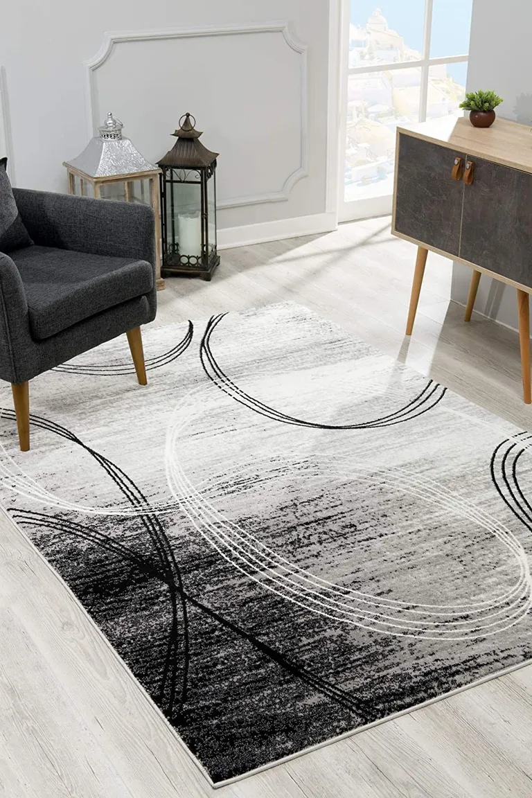 Gray Distressed Swirls Area Rug Photo 5