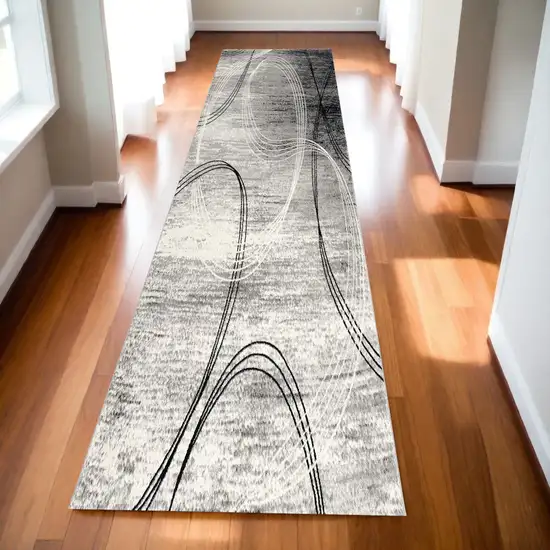 10' Gray Abstract Power Loom Runner Rug Photo 1