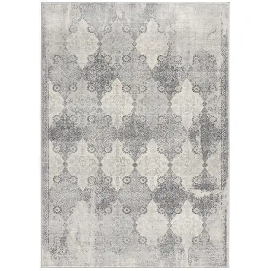 Gray Distressed Trellis Pattern Area Rug Photo 5