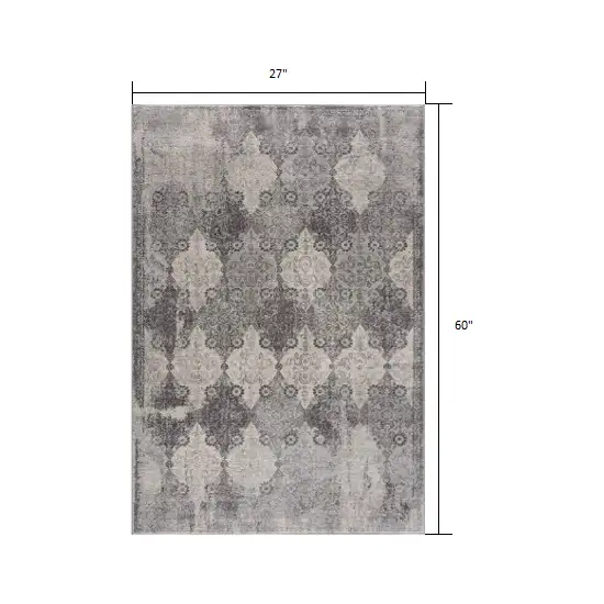 Gray Distressed Trellis Pattern Area Rug Photo 1