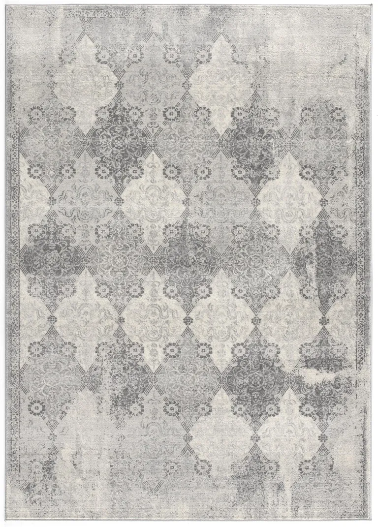 Gray Distressed Trellis Pattern Area Rug Photo 5