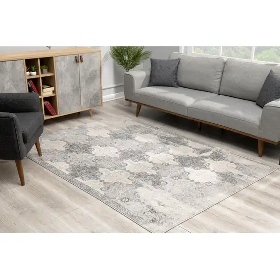 Gray Distressed Trellis Pattern Area Rug Photo 7