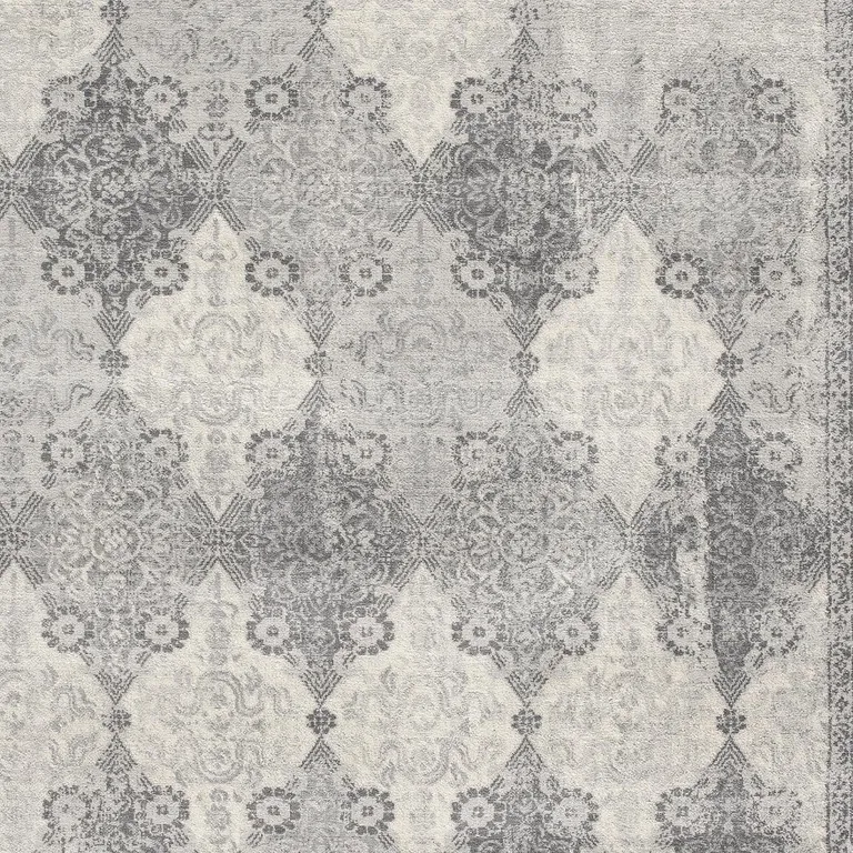 Gray Distressed Trellis Pattern Area Rug Photo 3