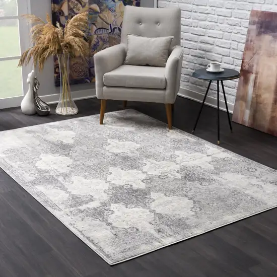 Gray Distressed Trellis Pattern Area Rug Photo 6