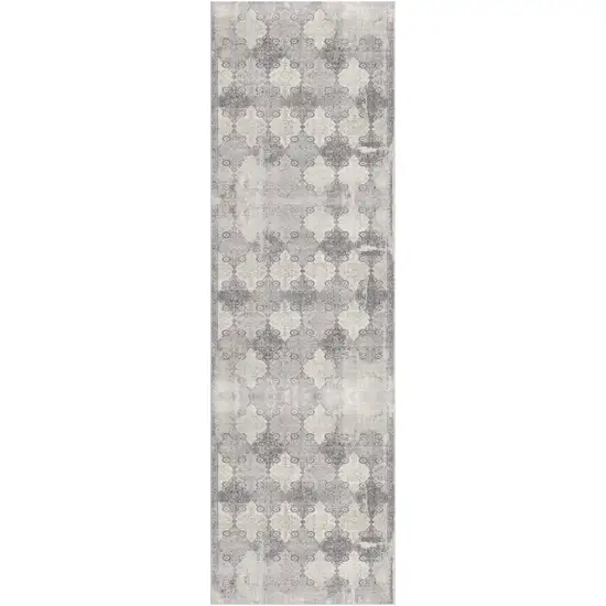 2' X 10' Gray Distressed Trellis Pattern Runner Rug Photo 2