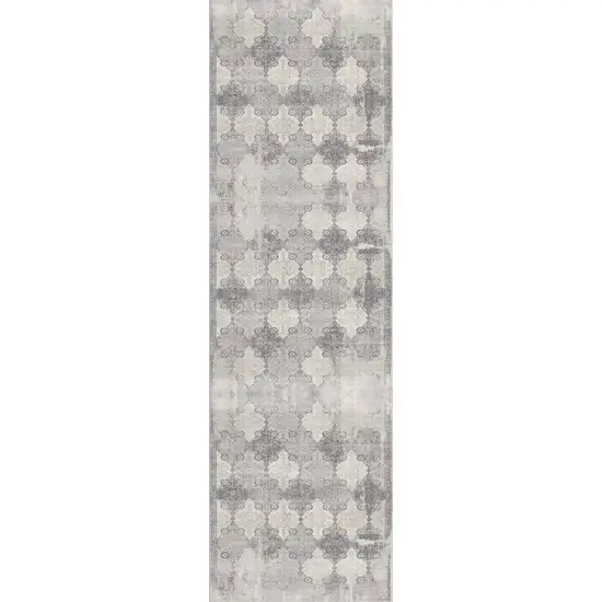 Gray Distressed Trellis Pattern Runner Rug Photo 2