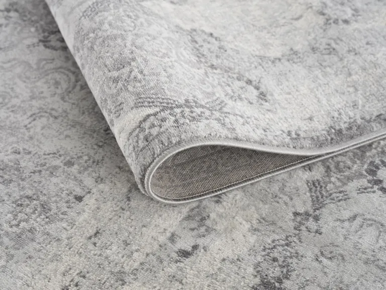 Gray Distressed Trellis Pattern Runner Rug Photo 5