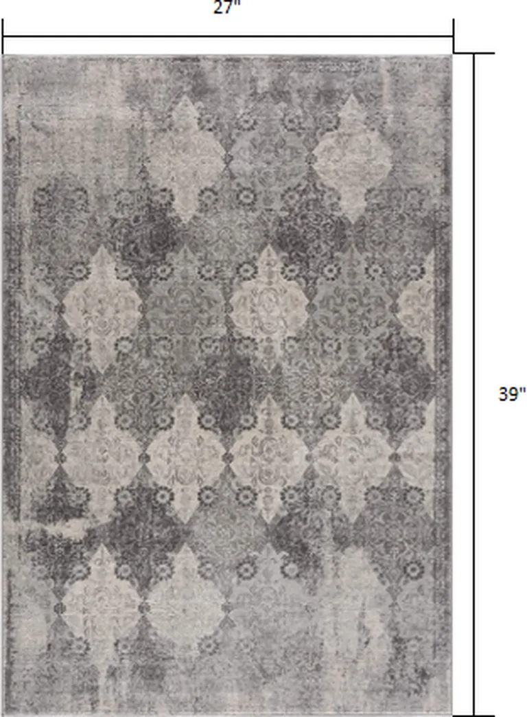 Gray Distressed Trellis Pattern Scatter Rug Photo 1