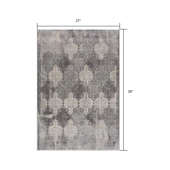 Gray Distressed Trellis Pattern Scatter Rug Photo 1