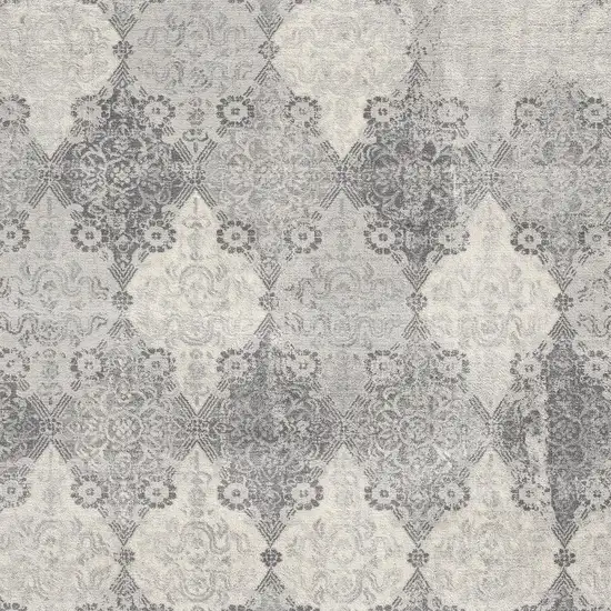 Gray Distressed Trellis Pattern Scatter Rug Photo 2