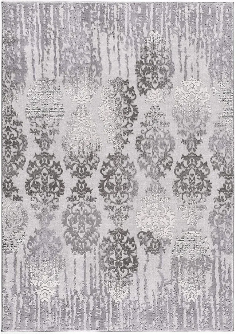 Gray Dripping Damask Area Rug Photo 1