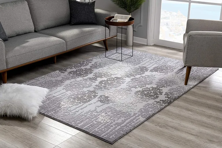 Gray Dripping Damask Area Rug Photo 3