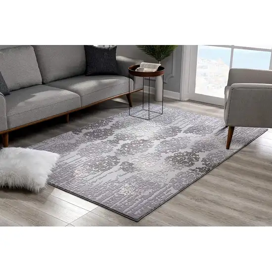 Gray Dripping Damask Area Rug Photo 3