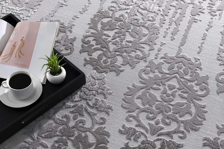Gray Dripping Damask Area Rug Photo 5
