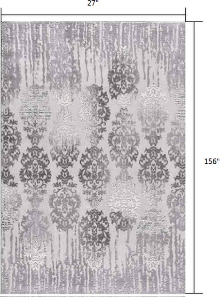 Gray Dripping Damask Runner Rug Photo 2