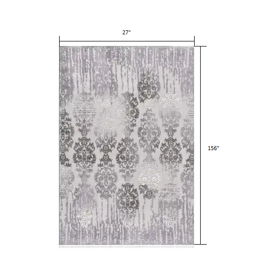 Gray Dripping Damask Runner Rug Photo 2