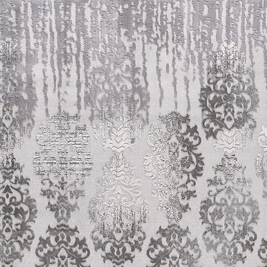 15' Gray Damask Power Loom Runner Rug Photo 4