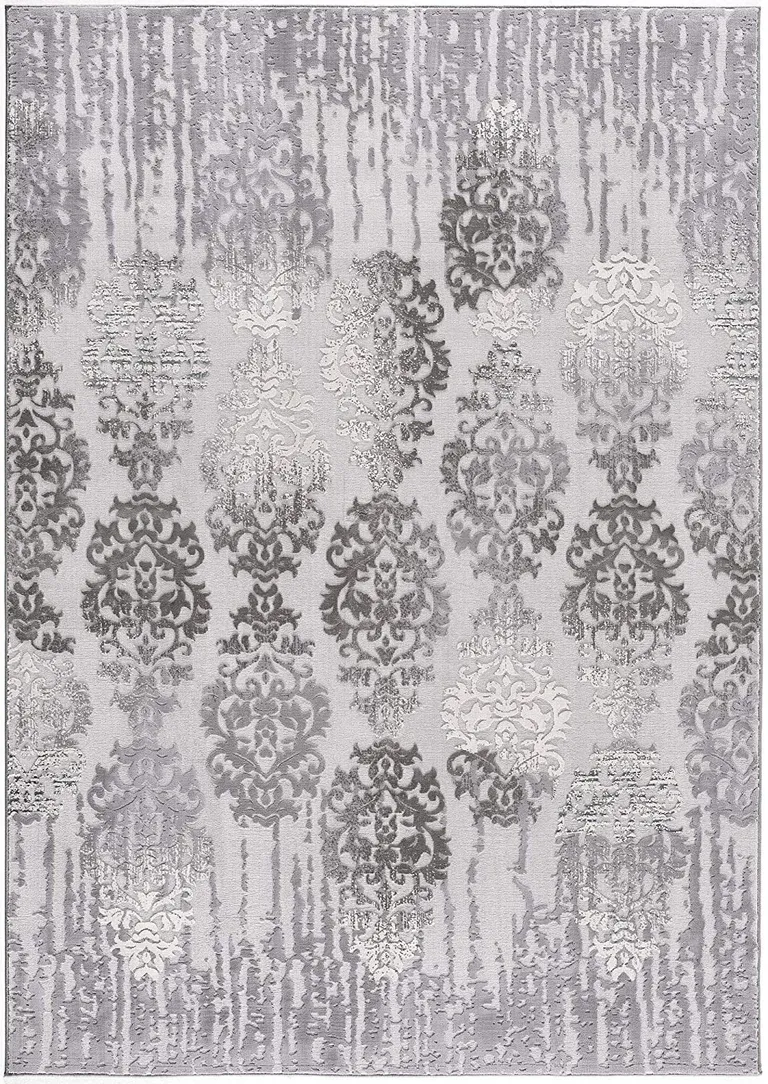 Gray Dripping Damask Runner Rug Photo 1