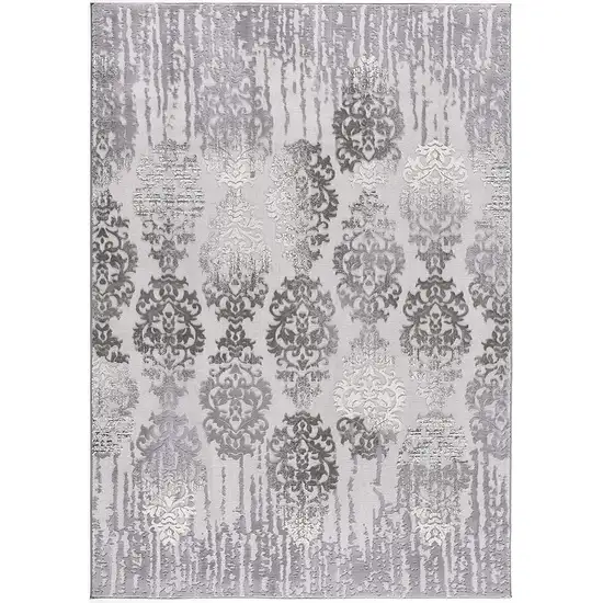 Gray Dripping Damask Runner Rug Photo 1