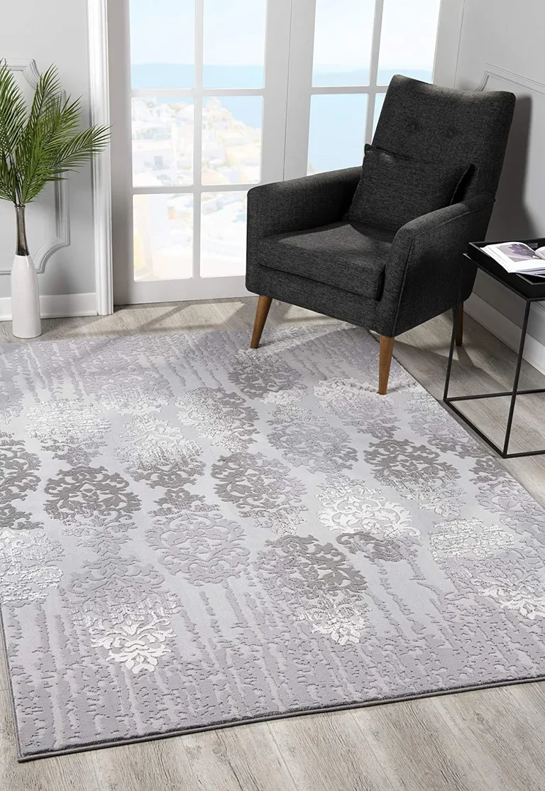 Gray Dripping Damask Runner Rug Photo 4