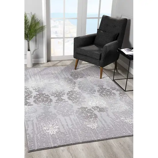 Gray Dripping Damask Runner Rug Photo 4