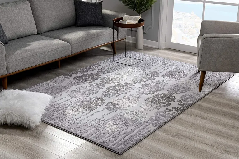 Gray Dripping Damask Runner Rug Photo 3