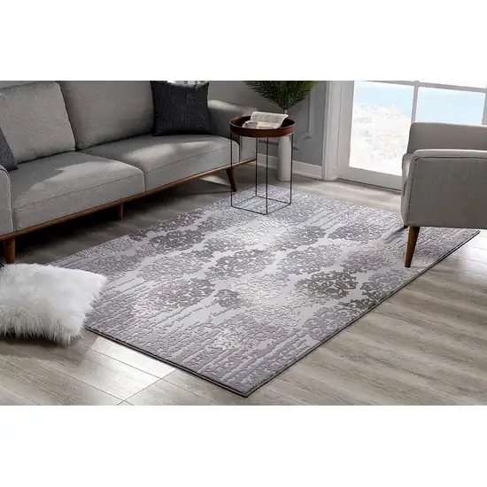 Gray Dripping Damask Runner Rug Photo 3