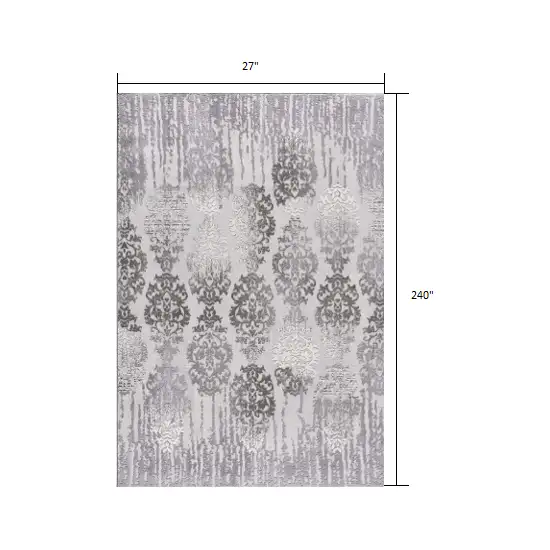 Gray Dripping Damask Runner Rug Photo 2