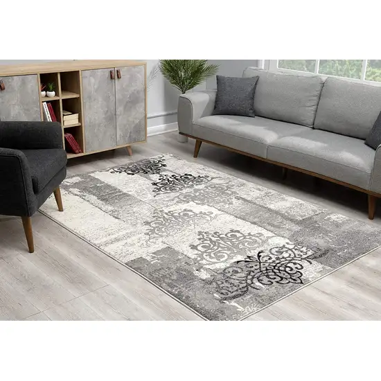 Gray Faded Filigree Pattern Area Rug Photo 7