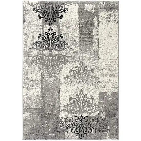 Gray Damask Dhurrie Area Rug Photo 3