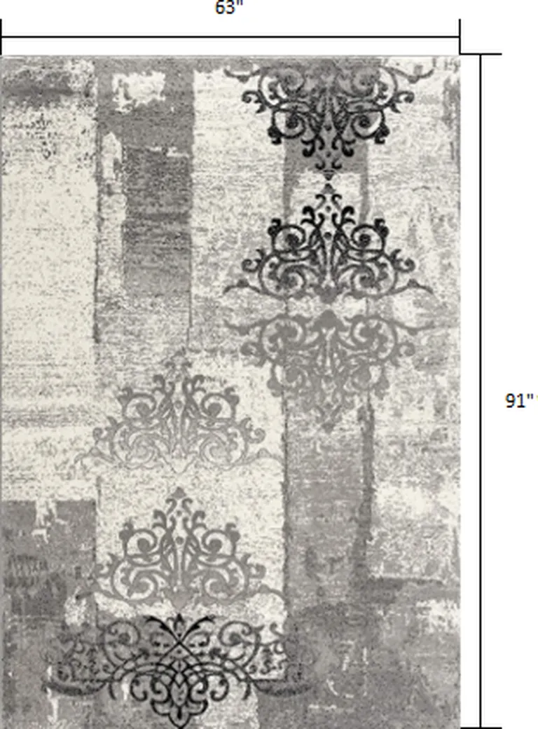 Gray Faded Filigree Pattern Area Rug Photo 3