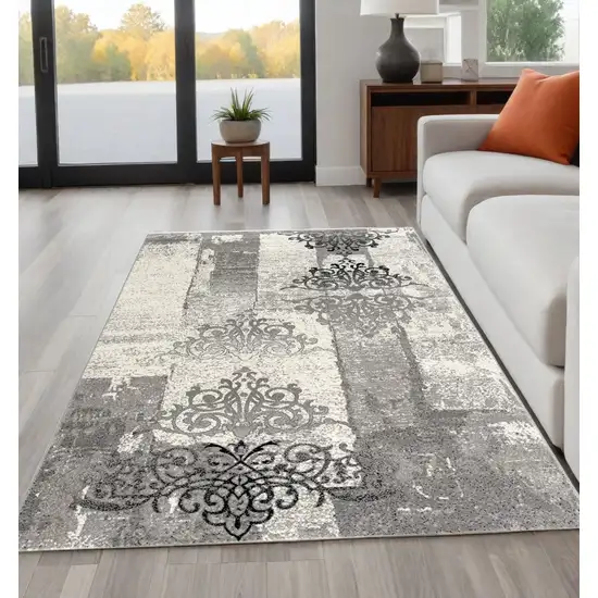 Gray Damask Dhurrie Area Rug Photo 1