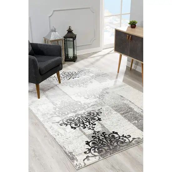 Gray Faded Filigree Pattern Area Rug Photo 5