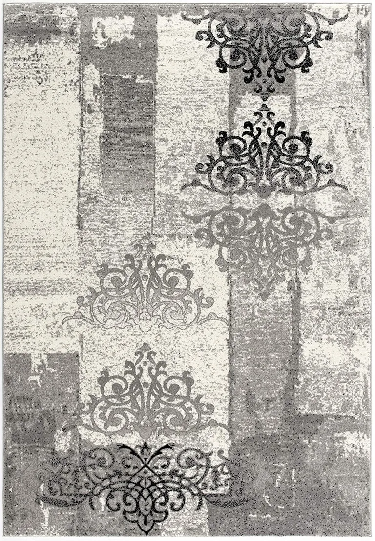 Gray Faded Filigree Pattern Area Rug Photo 1