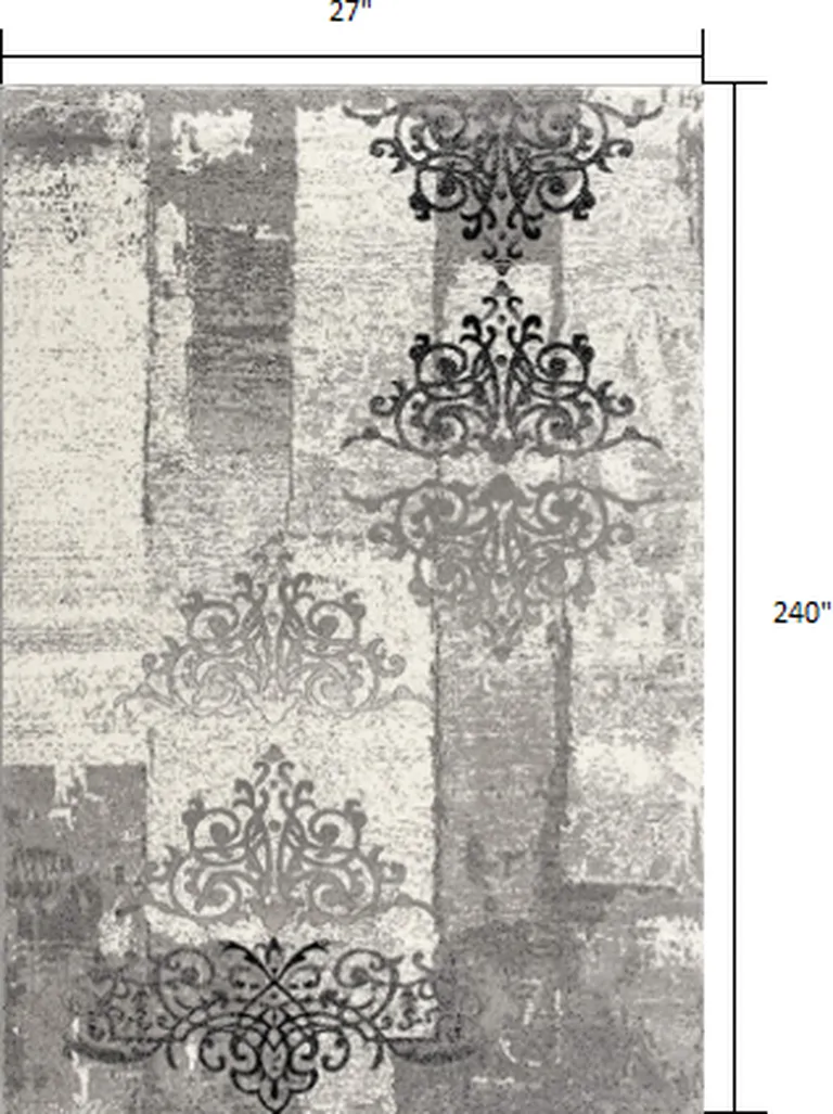 Gray Faded Filigree Pattern Runner Rug Photo 3