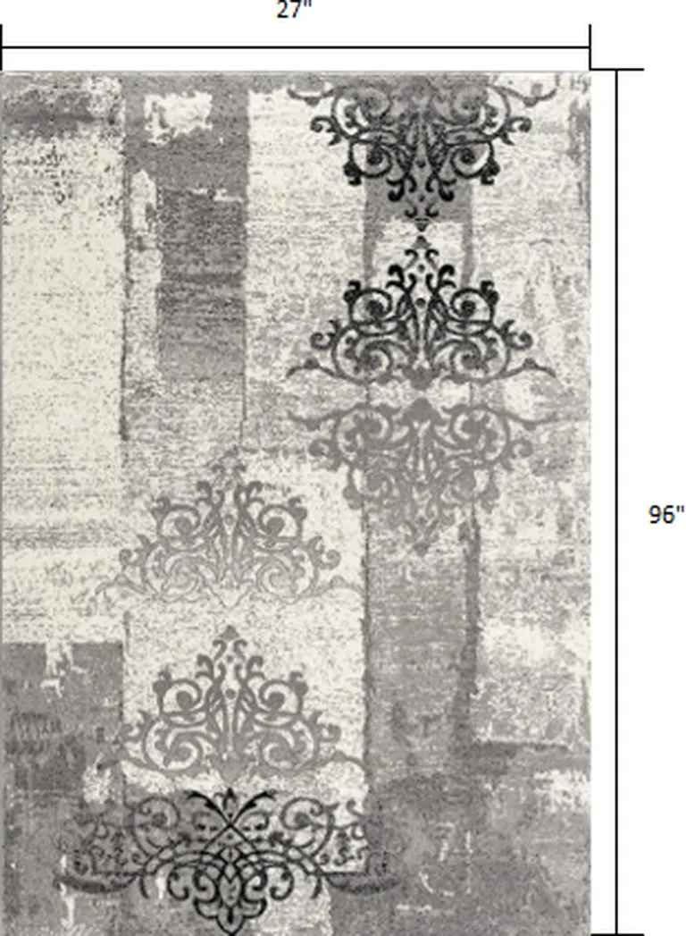 Gray Faded Filigree Pattern Runner Rug Photo 3