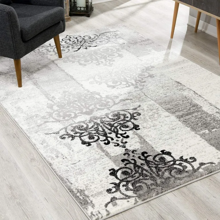 Gray Faded Filigree Pattern Runner Rug Photo 4