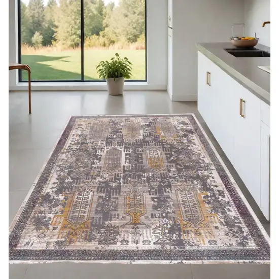 Gray and Ivory Oriental Power Loom Distressed Area Rug Photo 1