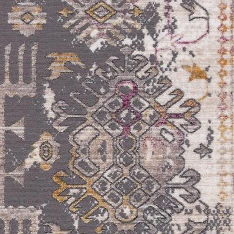 Gray Faded Tribal Motifs Area Rug Photo 4